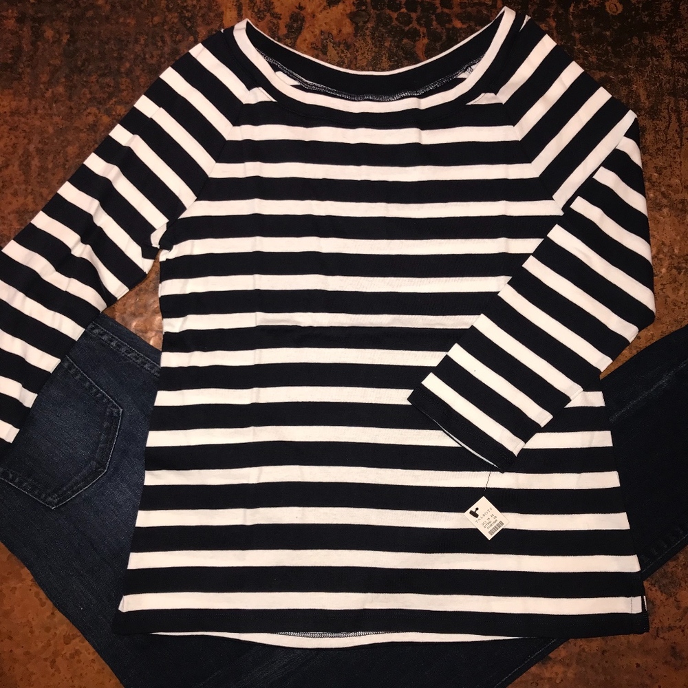 NWT Talbots Stripe Double-Scoop Neck Tee - Picture 2 of 6